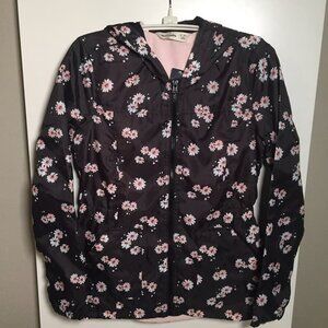 Abercrombie Girl's Hooded Windbreaker Jacket Pink Fleece Lined Floral